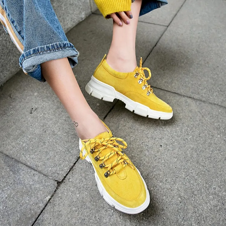 gelb Schwarzes Lace Plattform 2019 Creepers Ferse Frauen Mokassins Komfortable Wohnungen Damen Schuhe Turnschuhe Wildleder Flache Leder Casual Up Sport 00TUrSnq
