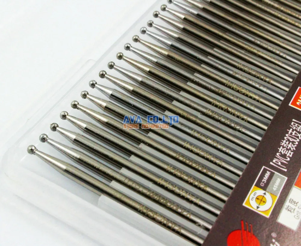 

30 Pieces 2mm Dia Ball Shape Tip 3mm Shank Alloy Diamond Burrs Bits Grinding Tool