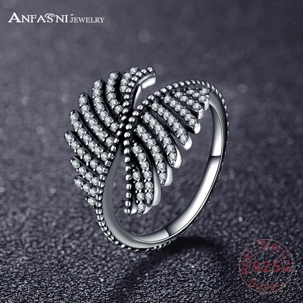 

ANFASNI Fashion 925 Sterling Silver Phoenix Feather Rings For Women Size 6 7 8 Female Party Engagement Finger Ring PSRI0064-B