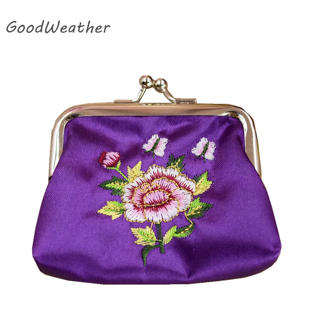 Handmade embroidered coin purse woman Chinese style floral coin bags