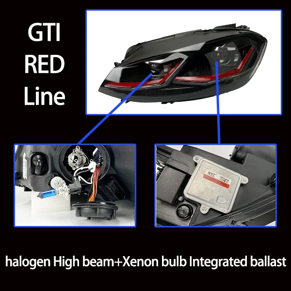 AKD автомобильный Стайлинг для VW Golf 7 MK7 светодиодный налобный фонарь Golf7.5 R LINE Design DRL Hid Dynamic Signal Head Lamp Bi Xenon Beam аксессуары - Цвет: GTI Red line