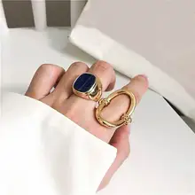 2019 Chic Big Marble Geometric Jewelry Rings For Women Personality Statement Ring Bijoux Minimalist Gold-Color chic feather ring for women