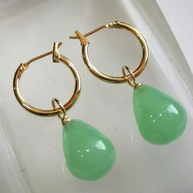 

simplest Jewelry golden metal+water drop light green 12*16mm bread Earings 5.29