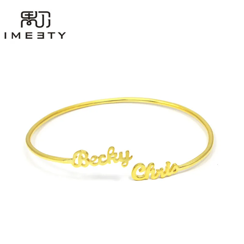 

IMEETY tiny nameplate bangle handmade adjustable double nameplate bracelet bangle personalized spiral bracelet gift