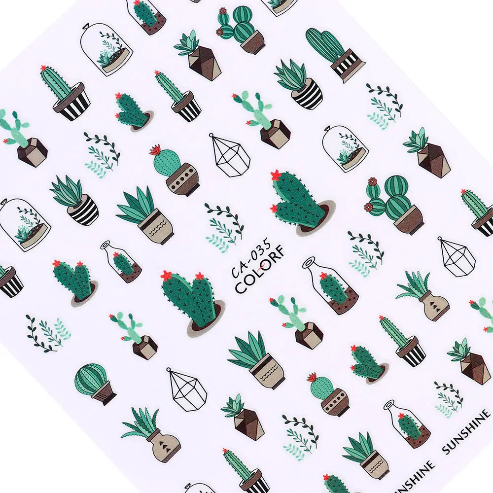

1 Sheet Cactus Nail Stickers 3D Nail Art Green Prickly Cacti Designs Tattoo Polish Cactus Cooler Cacti Nail Art Sticker Wr