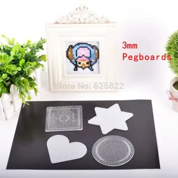

1Set=4PCS 3mm Mini Hama/Fuse Beads Pegboards DIY Kids Craft Plastic Stencil Jigsaw Puzzle (Square+Heart+Round+Six Star)