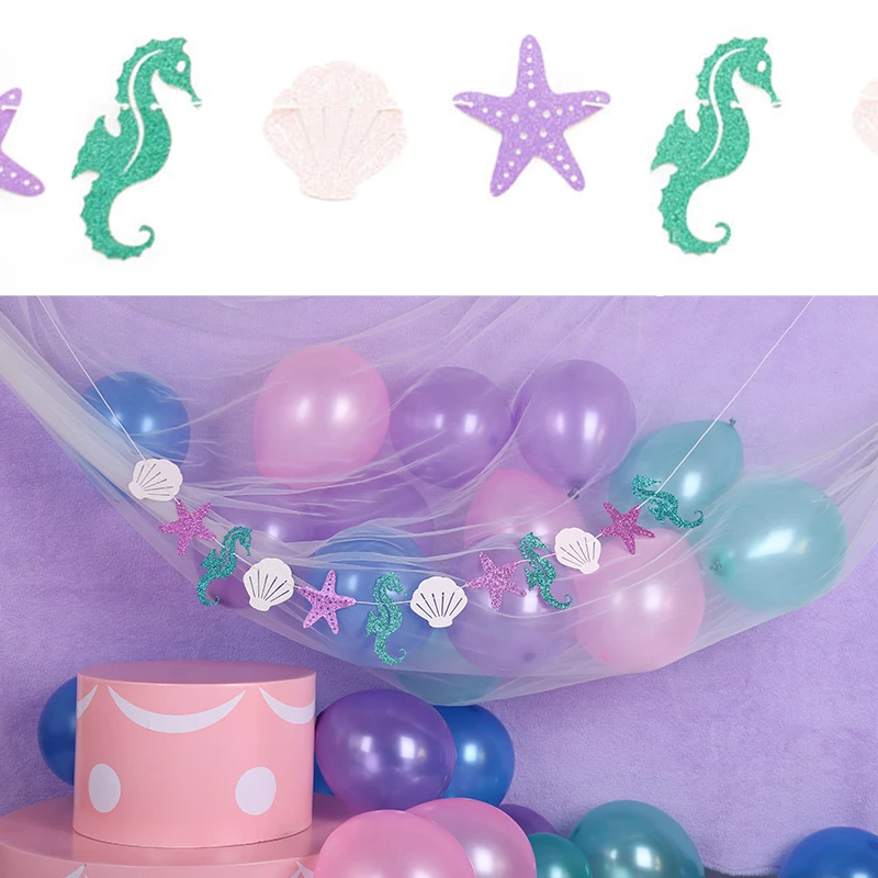 

Happy Birthday Party Decorations Mermaid Theme Hanging Banners Starfish Bunting For Engagement Baby Shower Party Supplies BA049