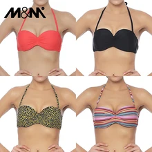M& M, Женский Топ, пуш-ап, бандаж, бикини, Одноцветный, Холтер, с рюшами, с принтом, бразильский микро бикини, сексуальный купальник, топы, спортивный, BraT601