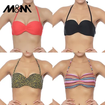 

M&M Women Push Up Bandeaus Biniki Top Solid Bikini Halter Ruched Print Brazilian Micro Bikinis Sexy Swimwear Tops Sporty BraT601