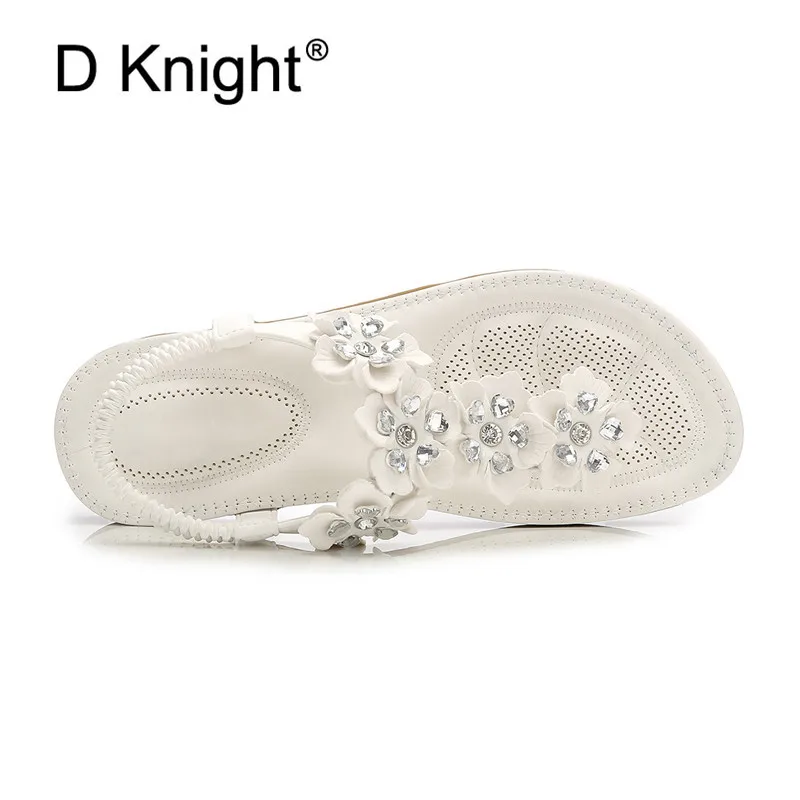 2018 Fashion Women Sandals Flowers Crystal Summer Gladiator Shoes Ladies Bohemia Shoes Woman Soft White Beach Shoes Flat Sandals (9)