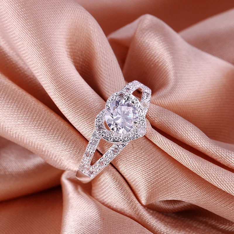Silver cute heart wedding Fashion lovely nice lady women Crystal Rings Jewelry