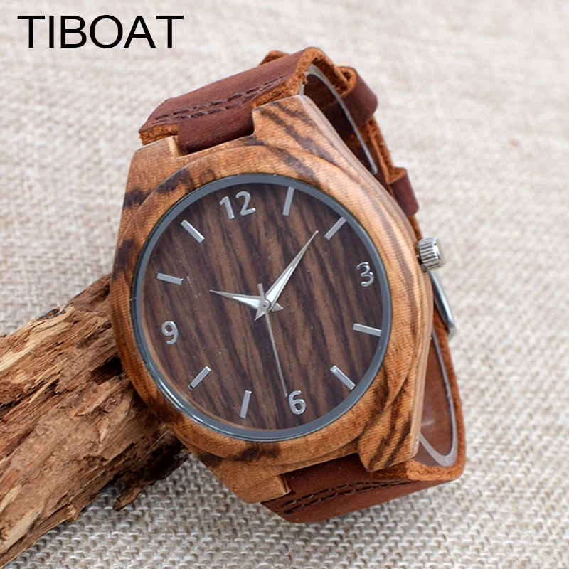 Tiboat простой Повседневное деревянные часы Природный наручные ручной работы из