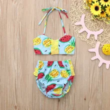 Детский купальный костюм из двух предметов для девочек, детский купальный костюм, бикини, шорты с принтом арбуза, комплект купальников L0520