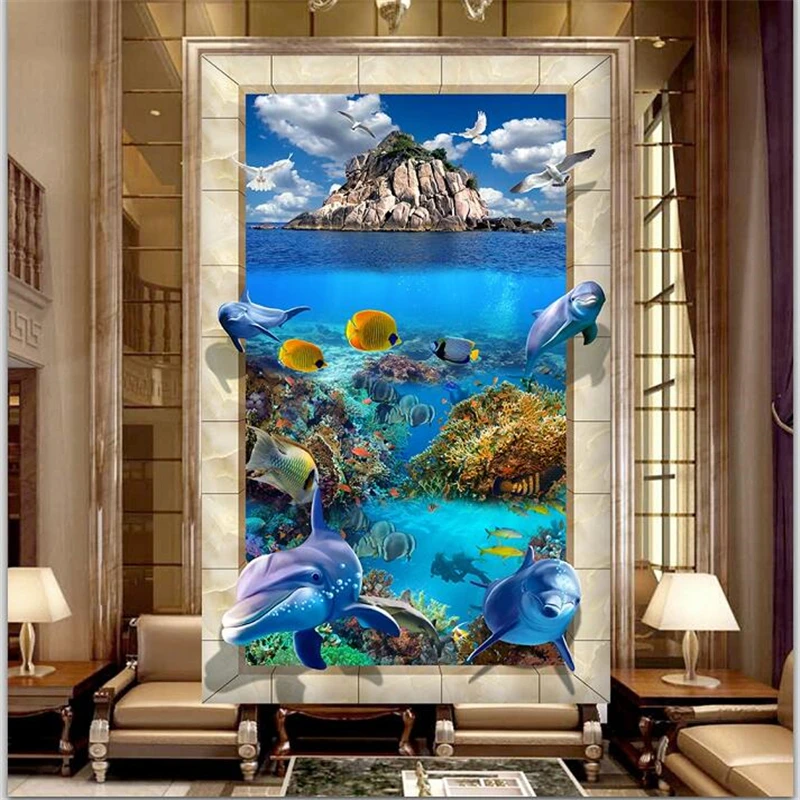 

wellyu Custom Wallpaper 3d Photo Murals Underwater World Island Coral Seaweed living room Vision Background papel de parede обои