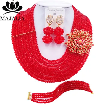 

Majalia Fashion Nigeria Wedding African Beads Jewelry Set Red Crystal Necklace Bridal Jewelry Sets Free Shipping 10MK027
