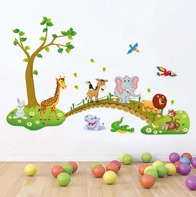 1 шт. съемные настенные художественные наклейки с животными для детской комнаты