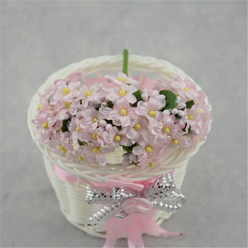 12 шт. мини-ткань вишня цветок сливы искусственный цветок Шелковый детский дышащий цветочный букет, столовые композиции Свадебные украшения - Цвет: Розовый
