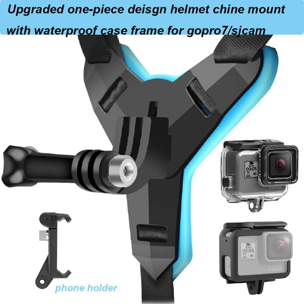 

Upgraded Full Face Helmet Chin Mount with Waterproof Case Frame for GoPro Hero 7 6 5 SJCAM Helmet Chin Stand Phone Holder