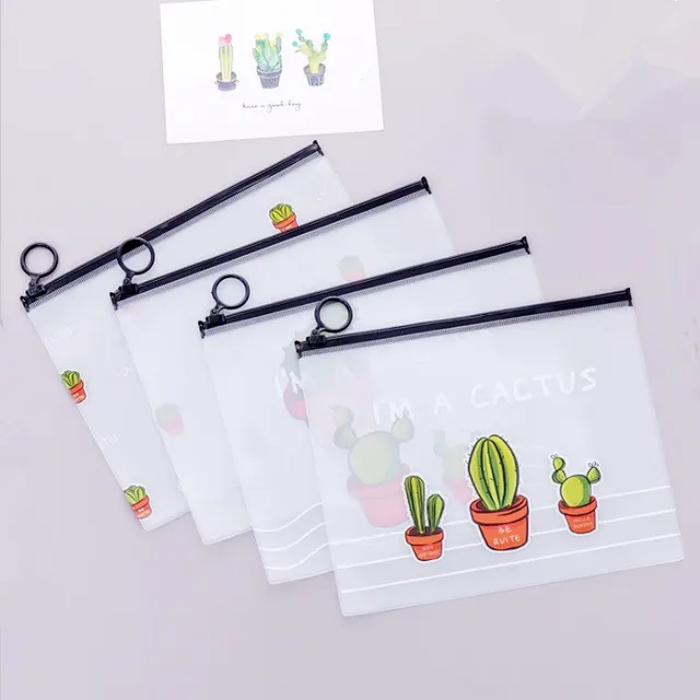 2018 New Arrival Hot Cactus Transparent PVC A5 File Folder Document Filing Bag Stationery Bag for student kids pencil case box