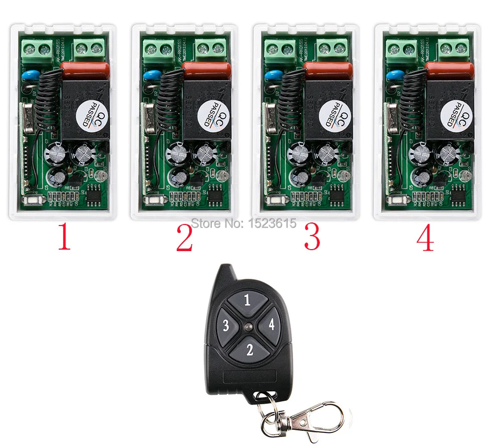 

AC220V 1CH 10A RF Wireless Remote Control Switch System 433 MHZ 1 transmitter & 4 receiver relay Receiver Smart Home Switch