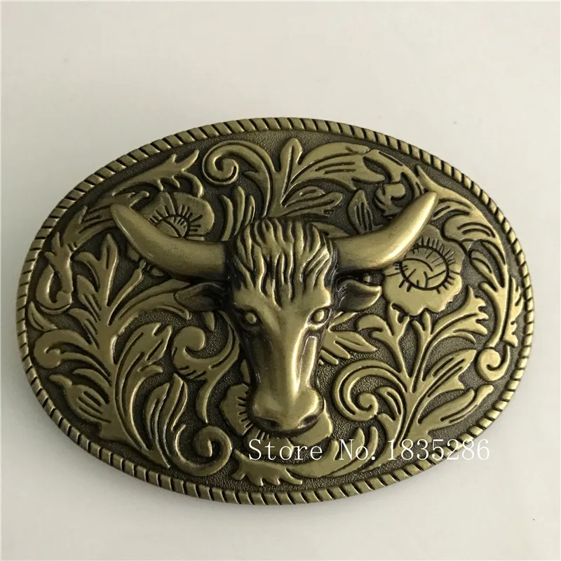 Retail New Style Oval 3D Bronze Bull Cowboy Belt Buckles With 10*7cm