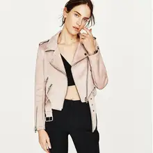 Высокое качество Для женщин осень-зима куртка замшевая кожа Дамская мода матовая куртка мотоцикла розовое пальто