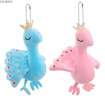

Beautiful Peacock with Crown Plush Toys Kawaii Panda Backpack Xmas Keychain Pendants Stuffed Cartoon Animals Keyring Holder Gift