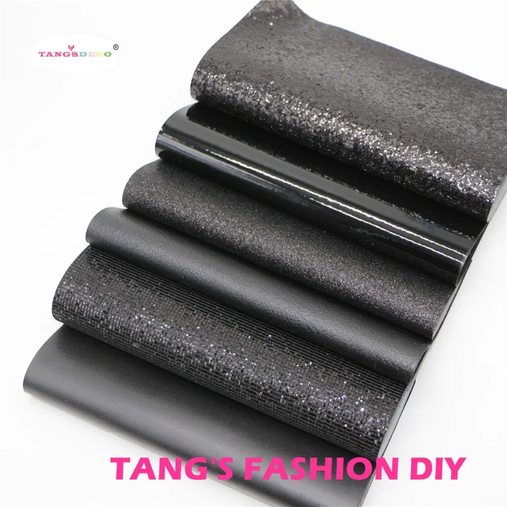 

6pcs-High Quality NEW MIX STYLE BLACK color mix PU leather set/synthetic leather set/DIY fabric 20x22cm per pcs