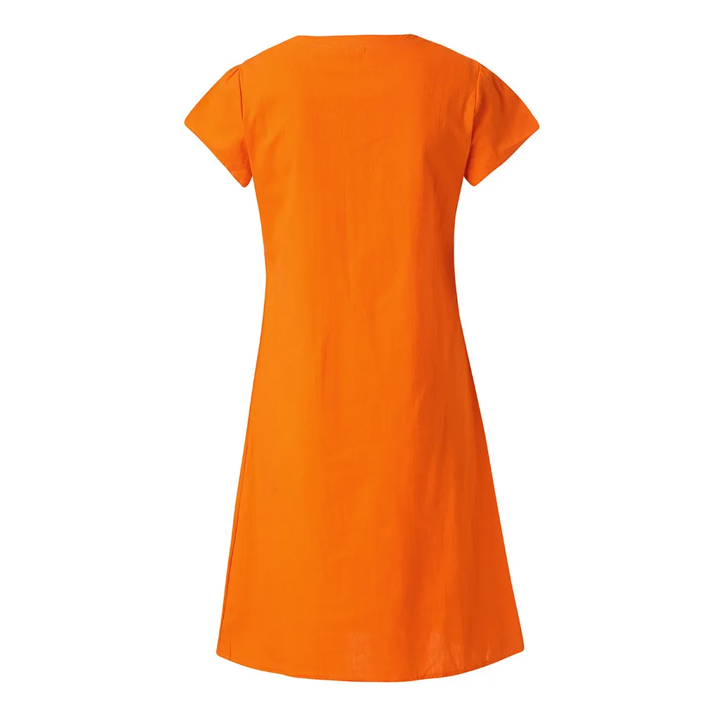 JAYCOSIN Spring New Casual V-Neck Cotton and Linen Dress Women Summer Style Cotton Casual Plus Size Ladies Dress 2020