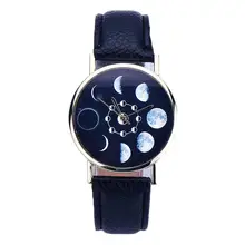 Reloj con diseño de eclipse lunar para mujer, elegante reloj de pulsera de cuero de cuarzo, reloj masculino, envío directo # D