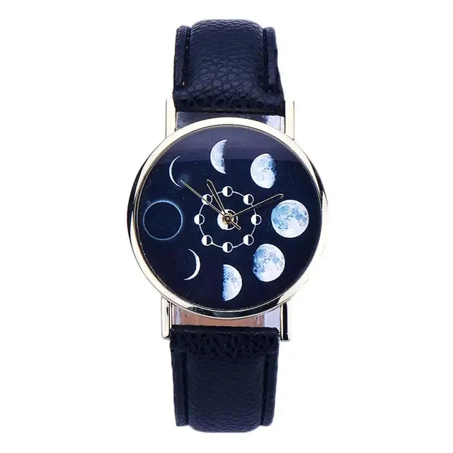 Fashion Lunar Eclipse Pattern Watch Women Elegant Design Clock Leather Quartz Wr Fashion Lunar Eclipse Pattern Watch Women Elegant Design Clock Leather Quartz Wr
