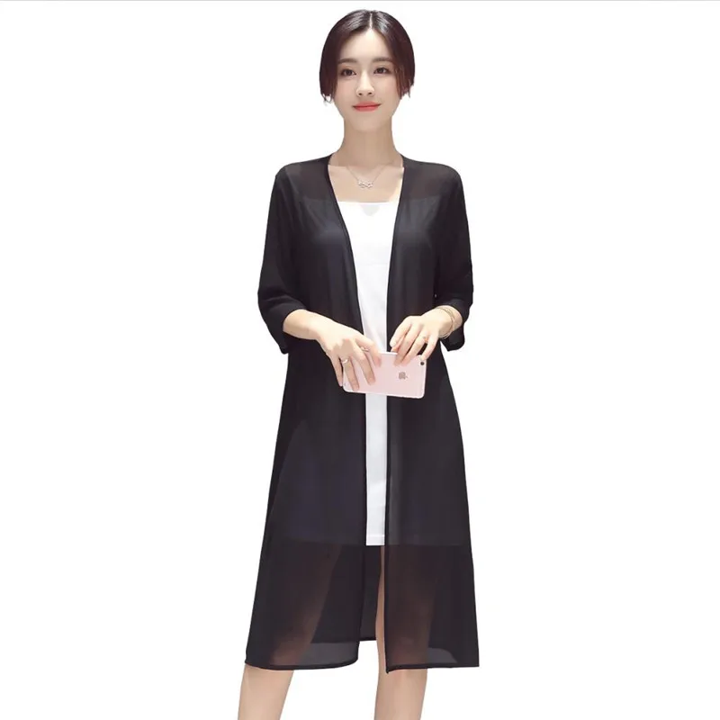 

New 2019 casual Split thin coat Large Size M-7XL Summer Chiffon long Cardigan Women Loose Blouses Coat 9 Colors Clothing female