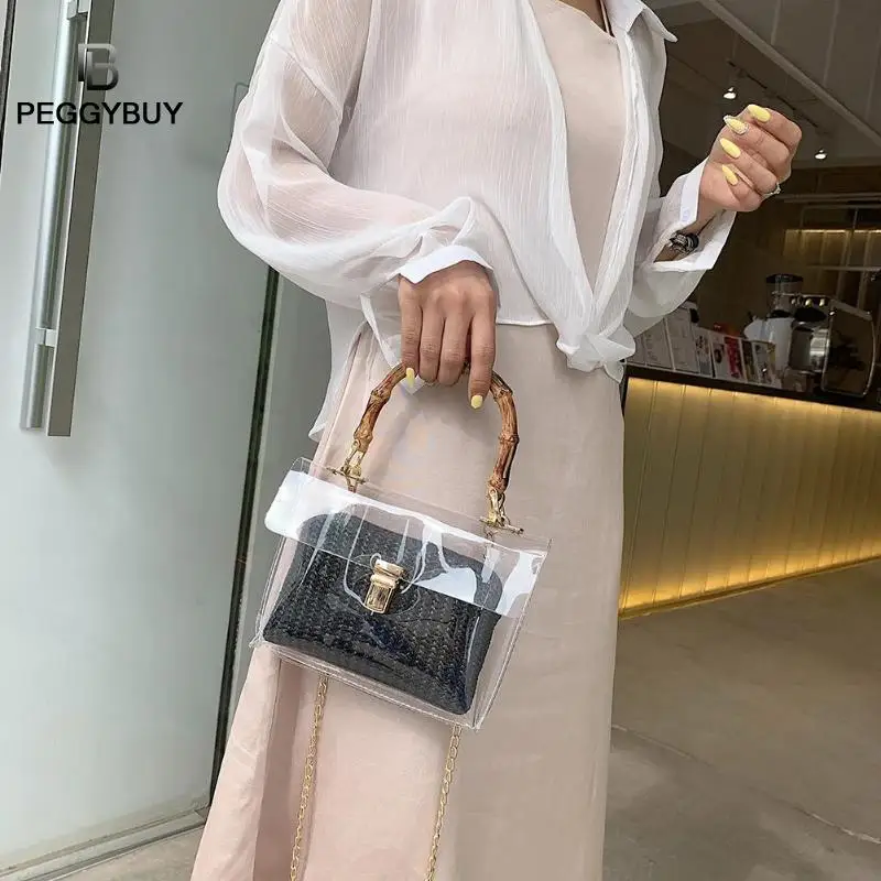 

Small Handbag Transparent Women Hand Bags Chain Straw bag Lady Travel Beach Shoulder Cross Body Bag Holiday