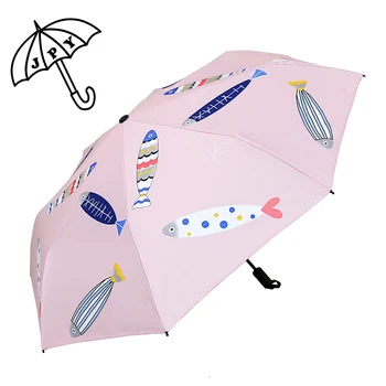 

2018 Colorful Fish Umbrell Black Coating Women Rain Umbrella Summer Protect Sun Parasol Student Girlfriend Bag Fashion Umbrella