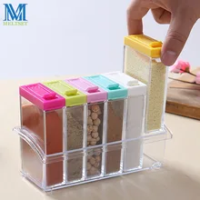6pcs Transparent Spice Jar Set Salt and Pepper Seasoning Bottle Colorful Lid Kitchen Condiment Cruet Storage Container