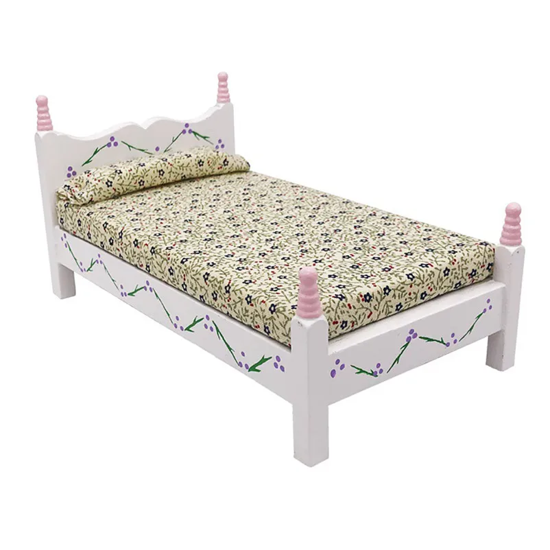  1:12 Dollhouse Furniture Mini Bed Set Miniature Bed Room Kids Pretend Play Toy Mini Doll Tool Doll 