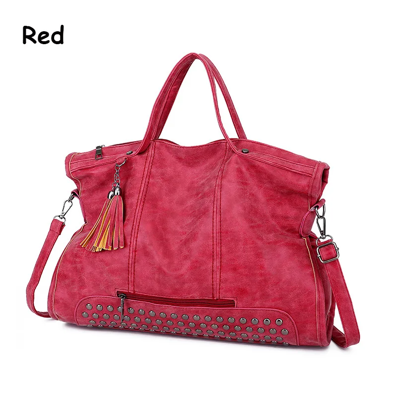 Scrub Rivet Soft Leather Bag New Fashion Tassel Handbag Large Capacity Casual Wild Shoulder Messenger Bag Female