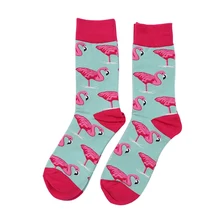 Модные женские мужские хлопковые носки средней длины с принтом Фламинго теплые цветные мягкие Повседневные носки