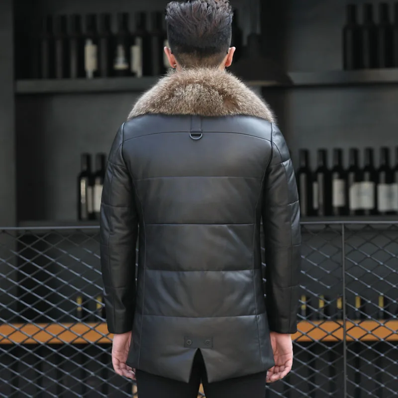 AYUNSUE 90% утиный пуховик для мужчин из натуральной овчины кожаная куртка зимняя куртка мужская куртка с воротником из натурального меха енота A-1550 MY762