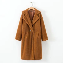 Зимнее женское модное плюшевое кашемировое длинное пальто, женское повседневное Однотонное шерстяное Карамельное пальто, женская теплая верхняя одежда, manteau femme hiver