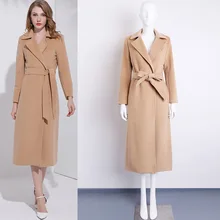 Офисный женский пояс, женское длинное зимнее шерстяное пальто с отложным воротником, шерстяное пальто и куртка, однотонная верхняя одежда