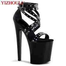 8 cal wysokie obcasy dla kobiet, sexy nity dla buty do tańca sandały, 20 cm wysokie obcasy sandały