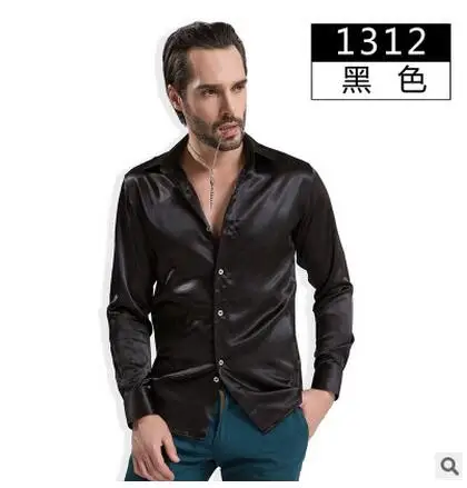 Men's Shirt Shirts Business Casual Buro Sparkle Satin Slimfit Fitted New - Цвет: Черный