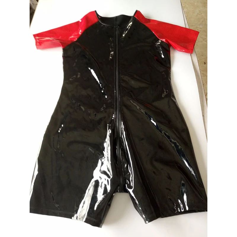Male Catsuit Faux Leather Stretch PVC Bodycon Open Crotch Zipper Jumpsuit Men Latex Bodysuit W880451