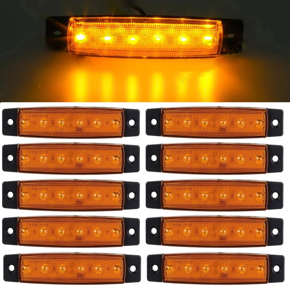 10pcs Yellow 12 24V 6 SMD LED Auto Car Bus Truck Lorry Side Marker Indicator low
