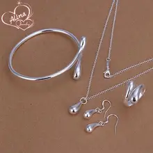 Серебряный позолоченный комплект ювелирных изделий, набор бижутерии капли воды, кольцо, серьги, браслет Цепочки и ожерелья ювелирных изделий набор S221