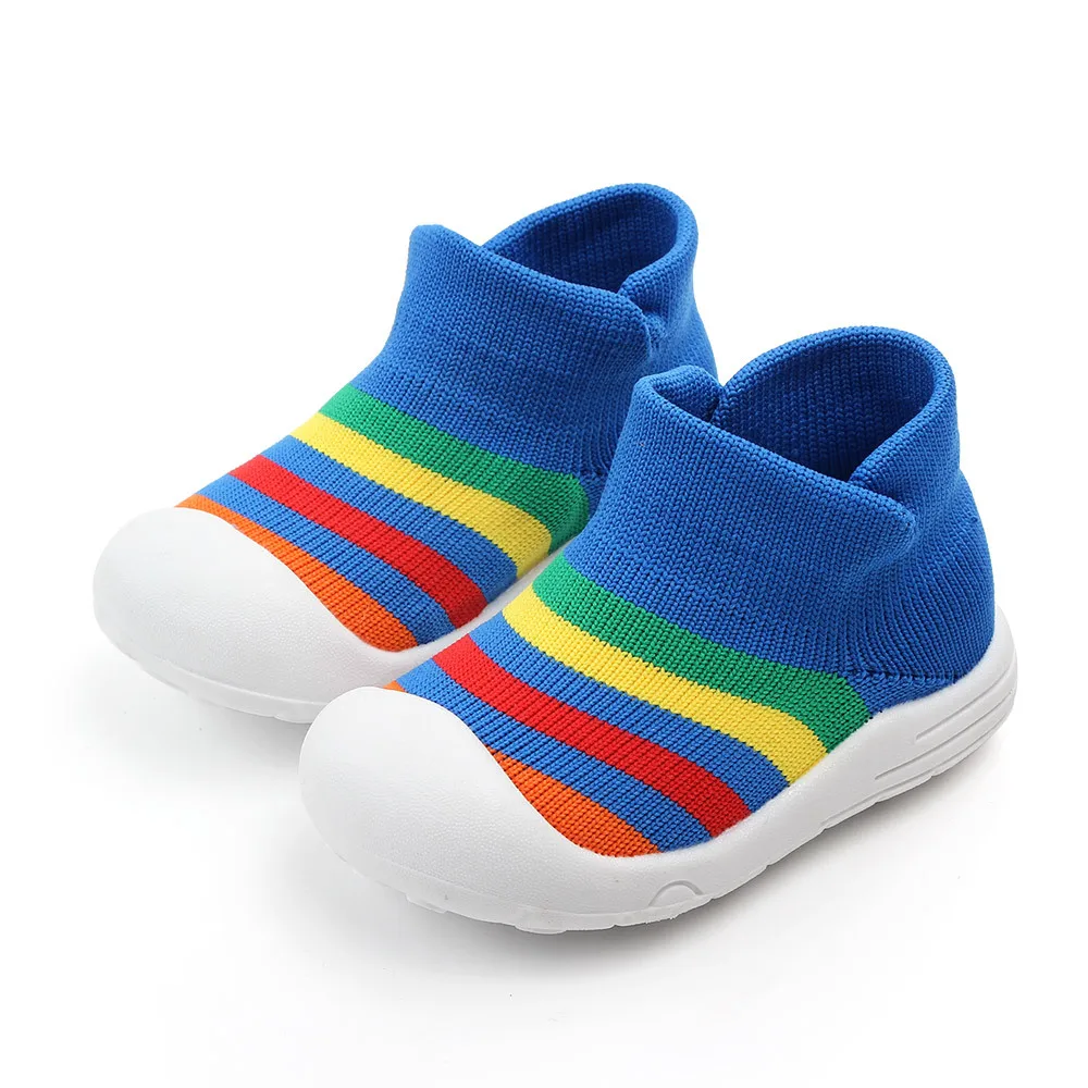 First Walkers Baby Boys Girls Rainbow Anti-Slip Shoes Soft Soled Newborn Infant Pre-Walker - Цвет: B