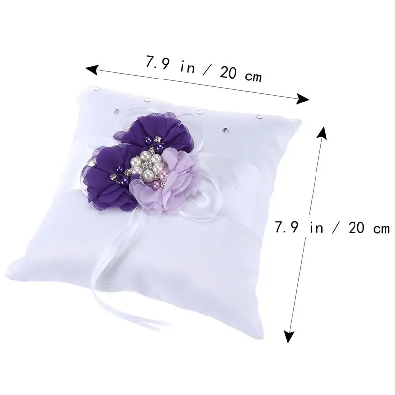 20*20 см Украшенная подушка для свадебного кольца, украшенная жемчугом и цветком, подушка для носителя колец для украшения свадебной вечеринки