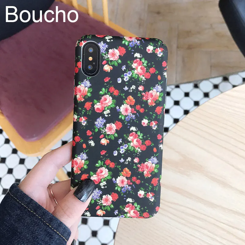 Boucho модные маленькие цветы цветочный чехол для iPhone XR XS MAX X 7 8 6 S плюс матовая