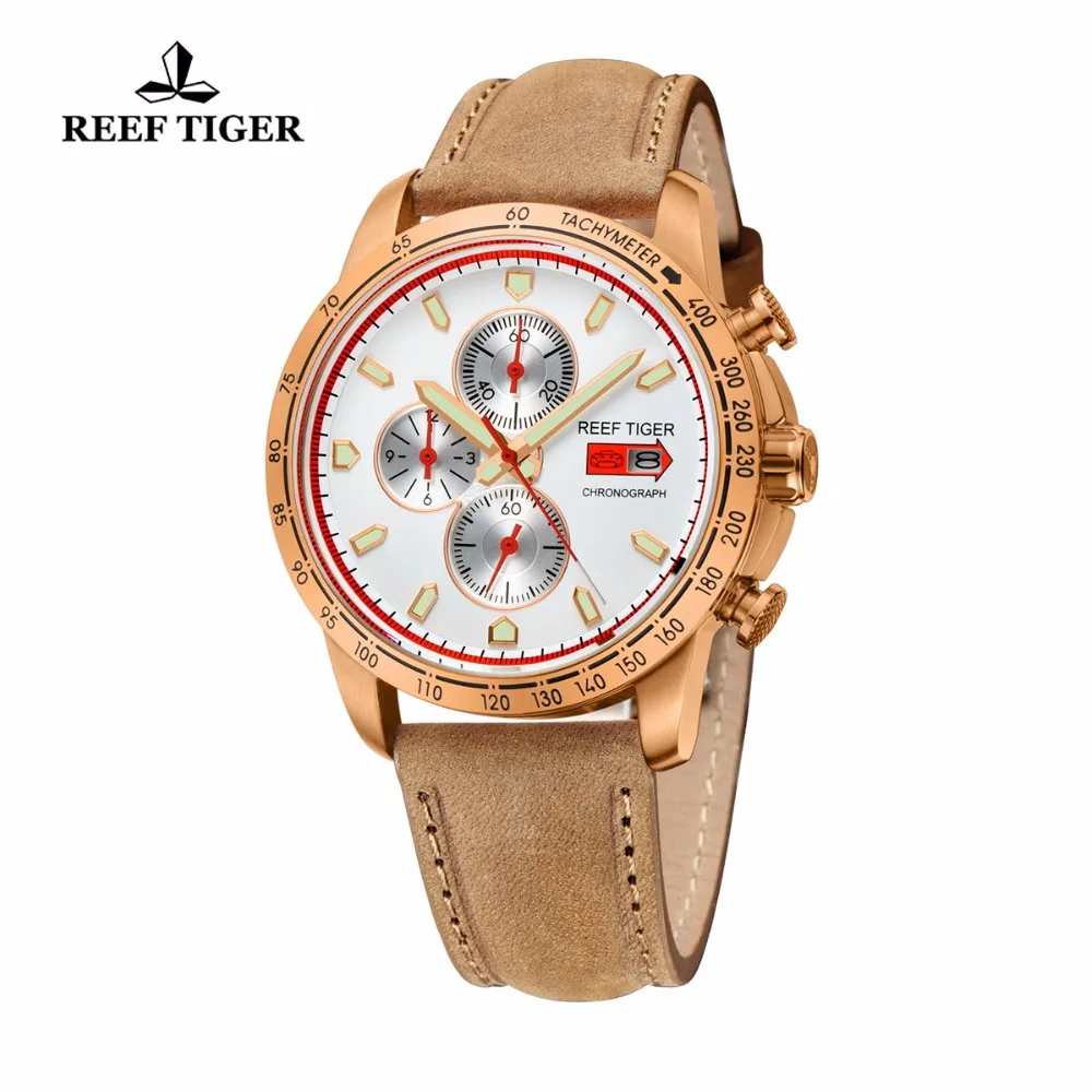 Риф Тигр/RT спортивные часы для мужчин хронограф кварцевые часы с датой розовое золото часы со светящимися маркерами RGA3029